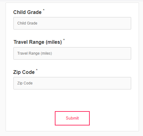 Campo de entrada del formulario personalizado para capturar el nivel de grado del niño, parte del formulario incrustado en SquareSpace.